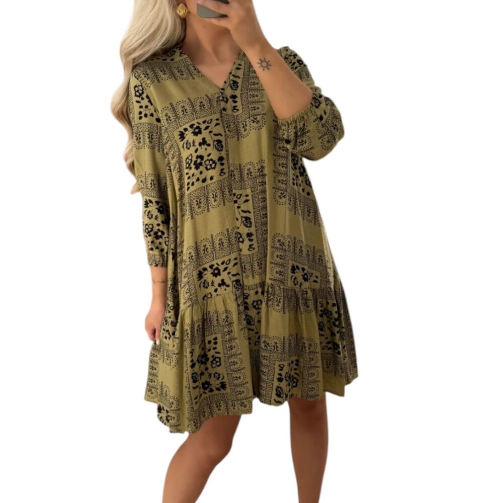 Vero Moda Kjole Tippy Shirt Dress Ruffle A Line Button Front Floral Green M